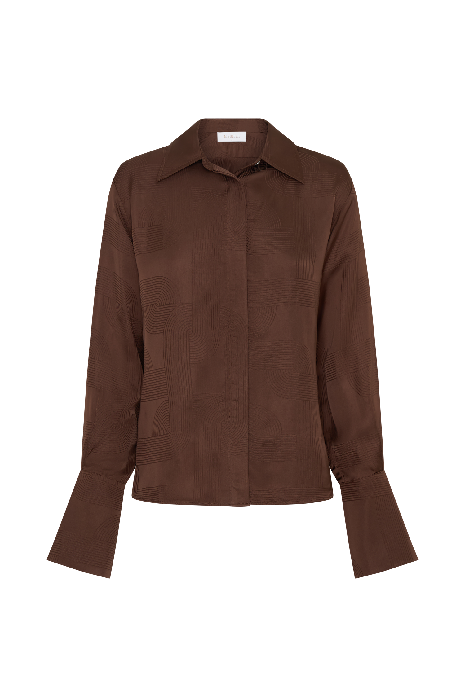 Gia Long Sleeve Satin Shirt - Chocolate - Image 10