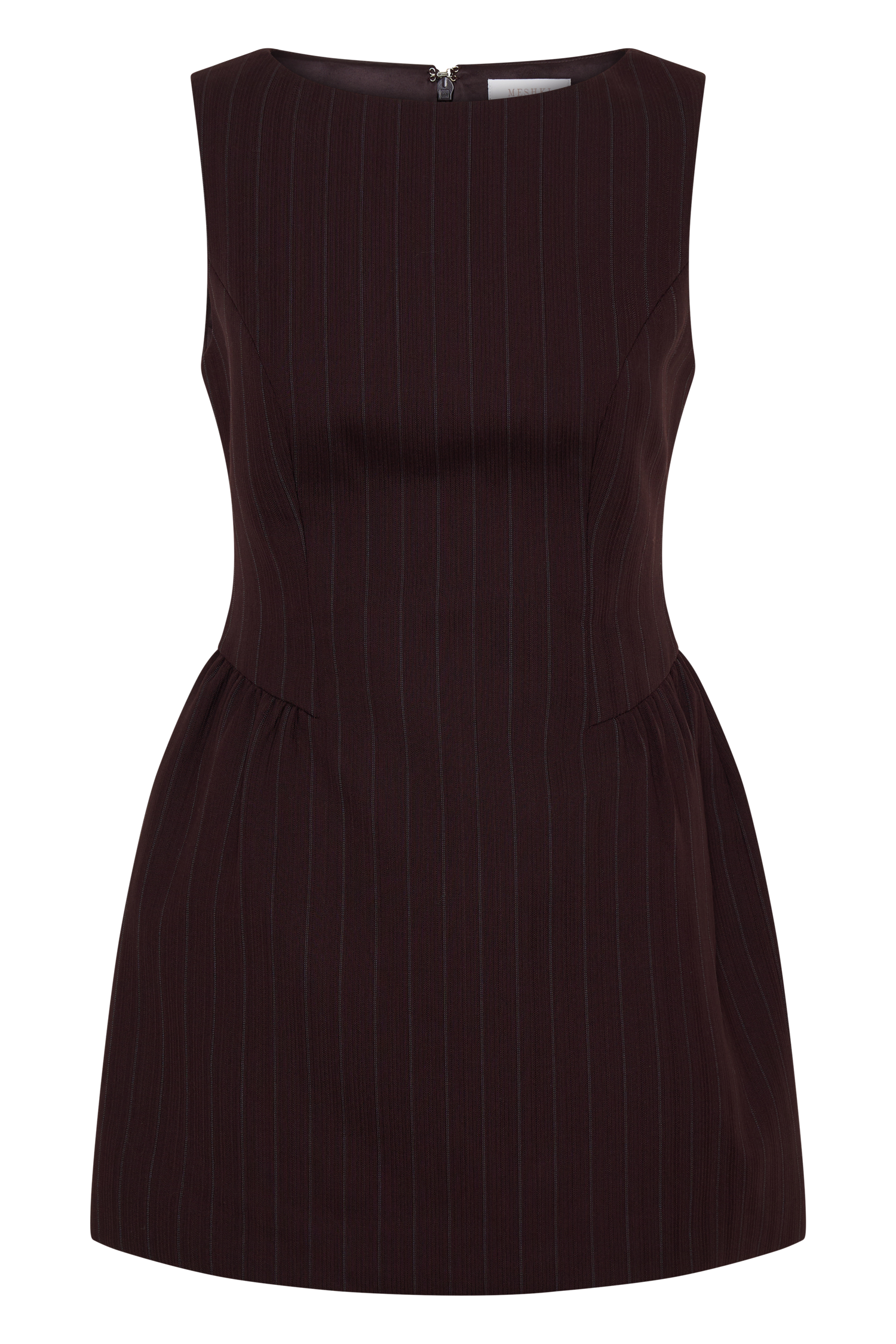 Hallie Boat Neck Mini Dress - Plum Pinstripe - Image 13