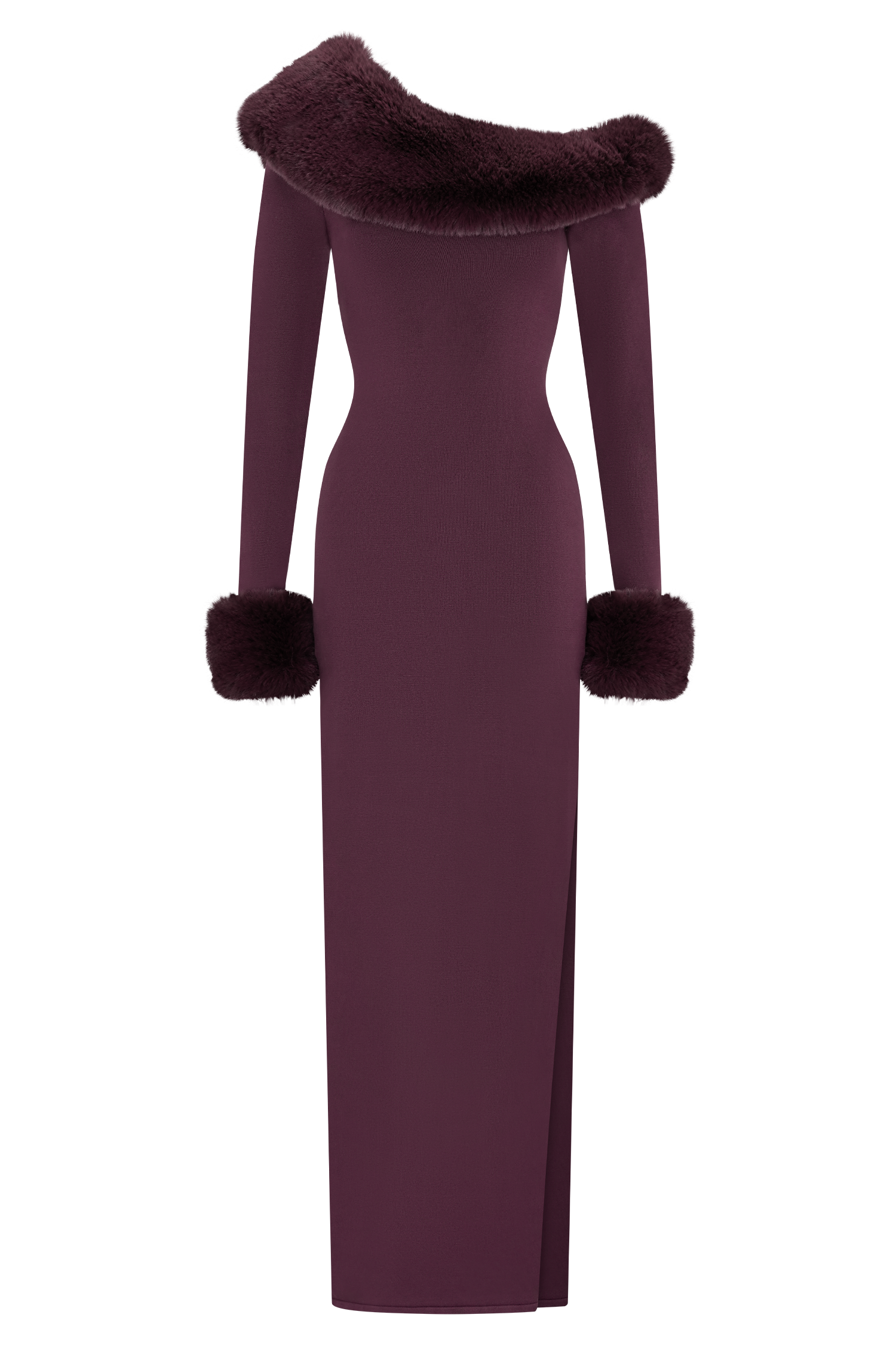 Karleigh Faux Fur Knit Maxi Dress - Plum - Image 9