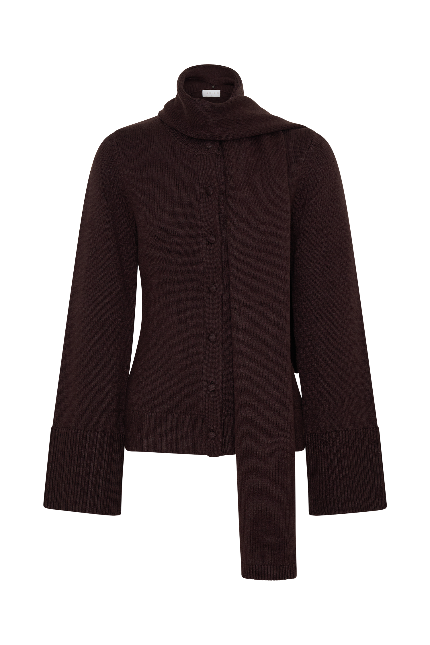 Lara Knit Cardigan With Scarf - Chocolate - Image 7
