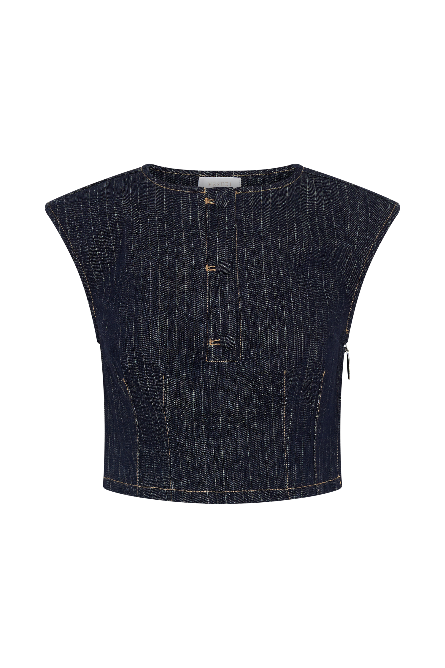 Loraine Sleeveless Denim Top - Indigo Pinstripe - Image 11