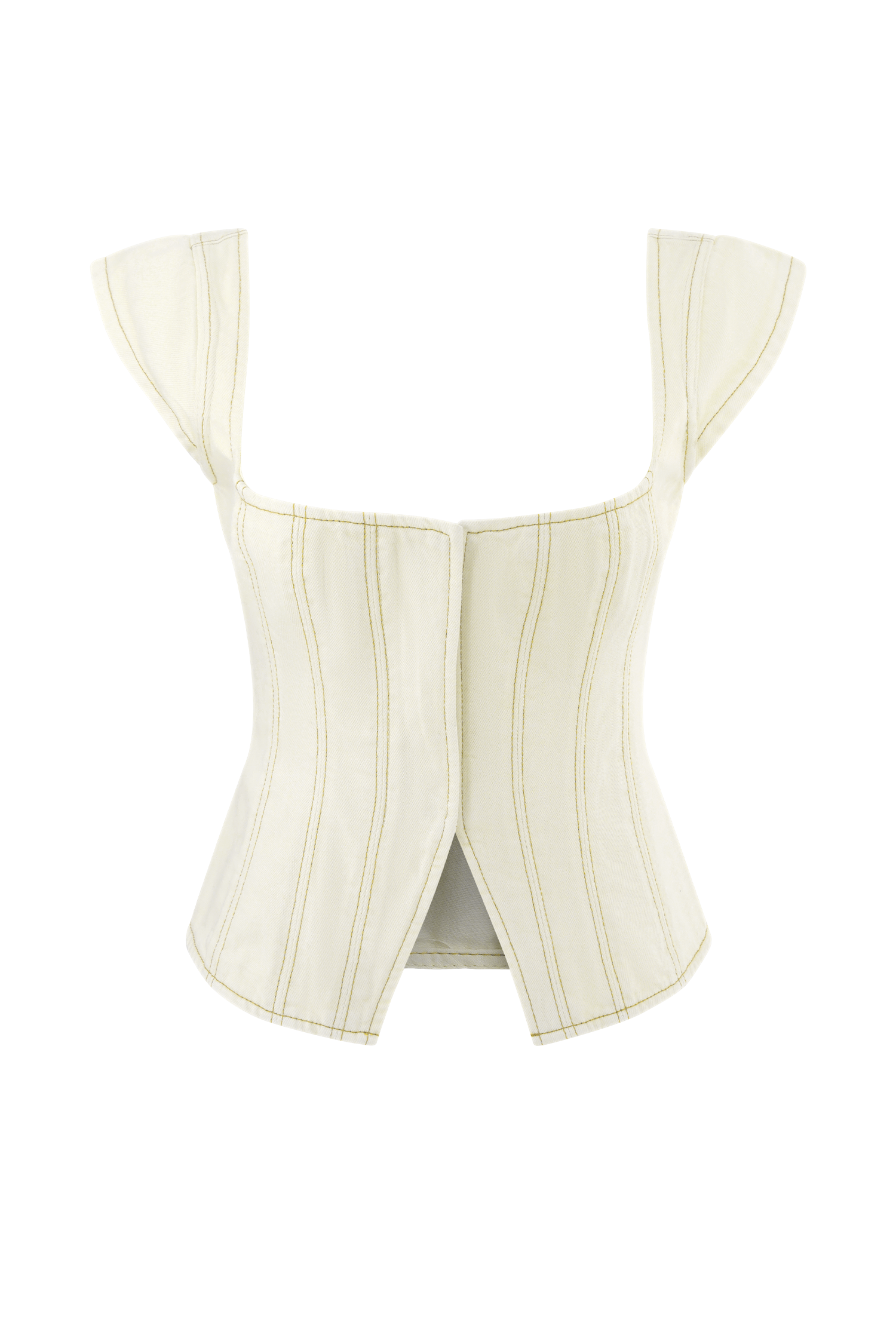 Loretta Cap Sleeve Denim Top - Ecru - Image 9