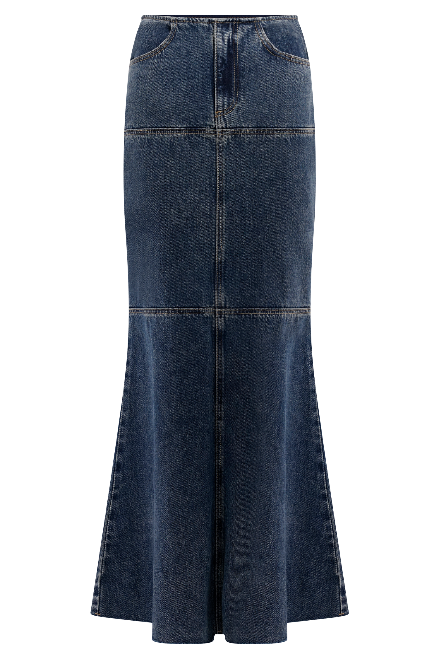 Loretta Denim Maxi Skirt - Washed Dark Blue - Image 9