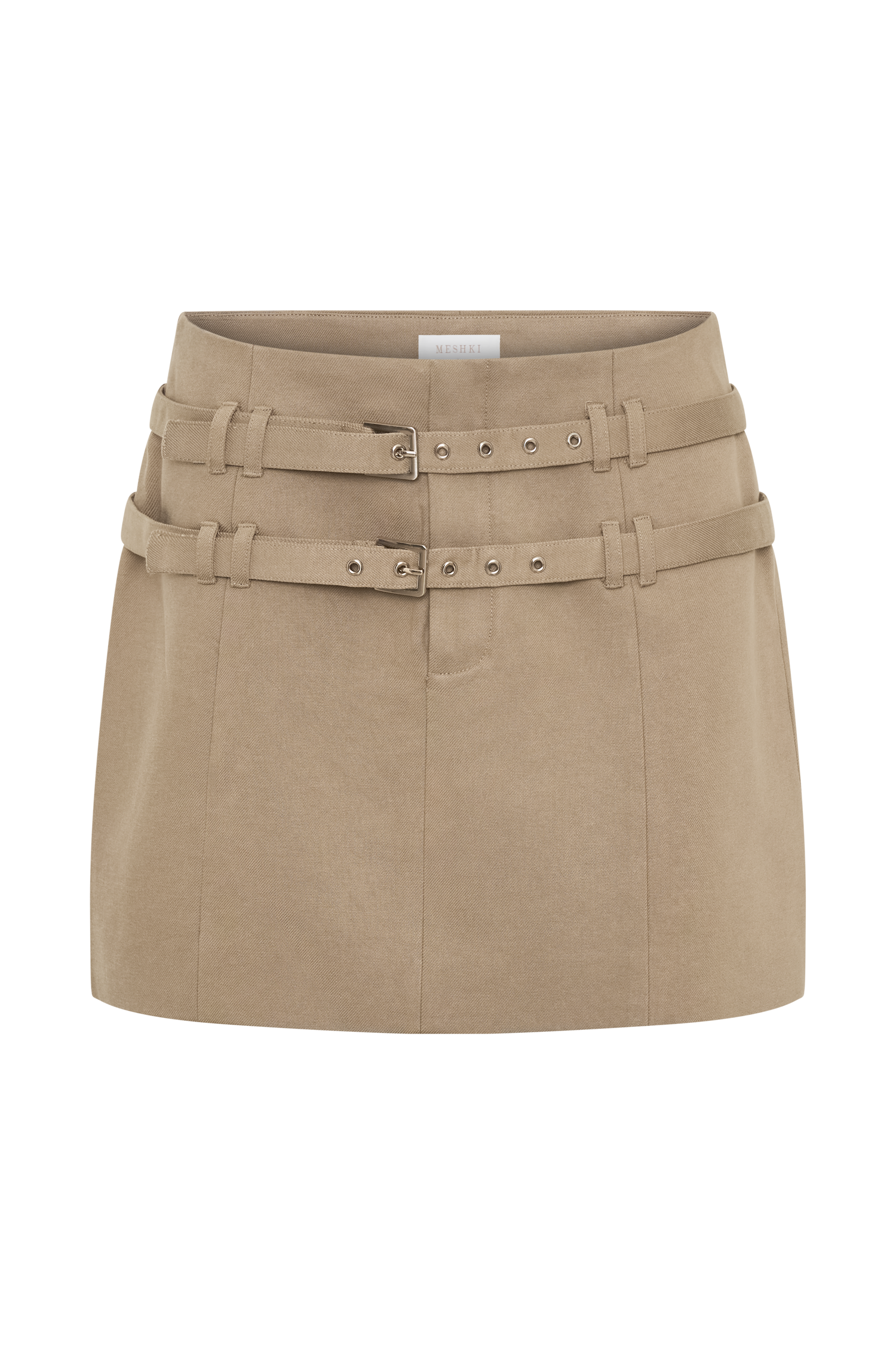 Marielle Double Belt Mini Skirt - Taupe - Image 13