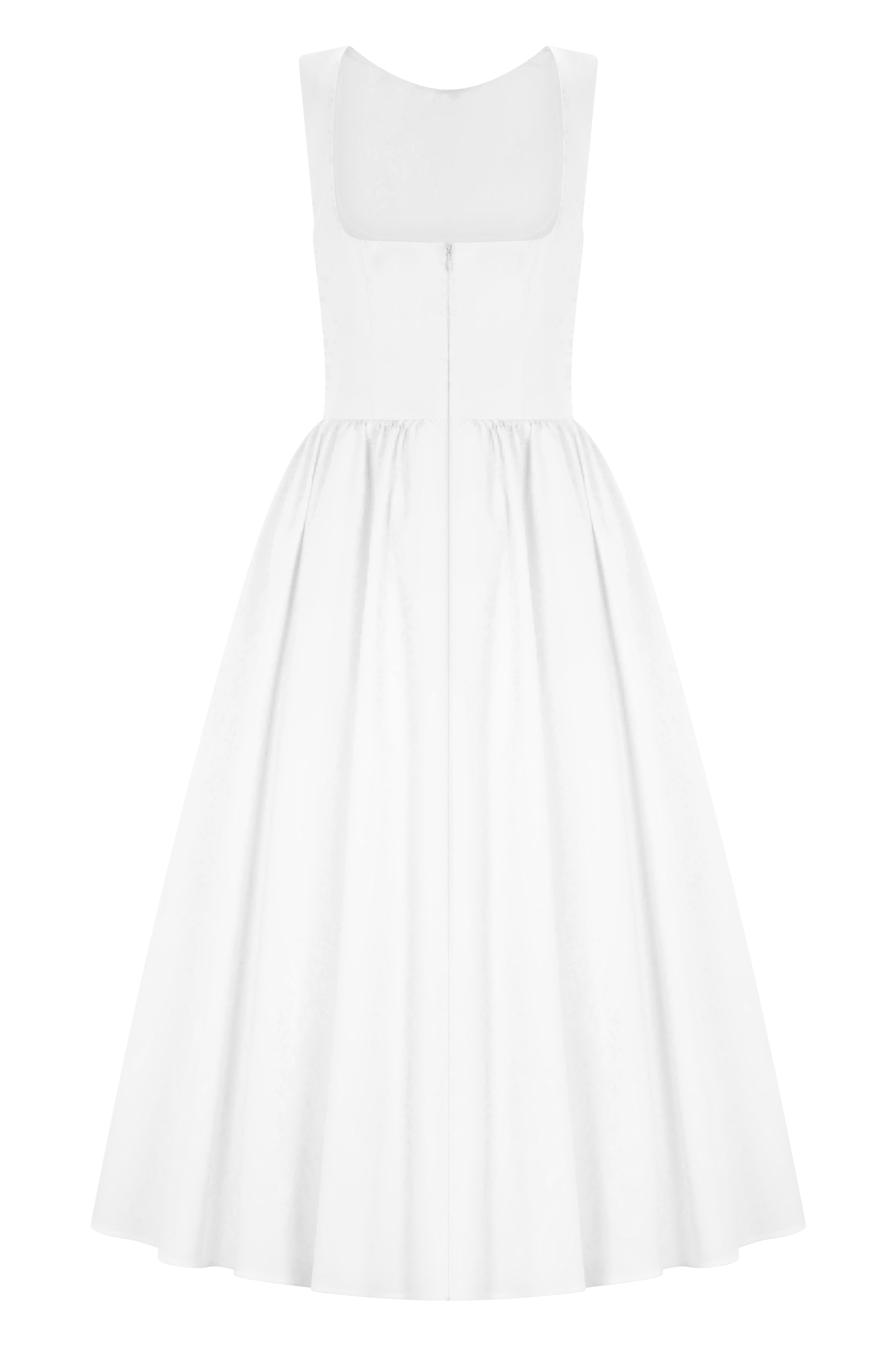 Monika Gathered Waist Cotton Midi Dress - White - Image 8