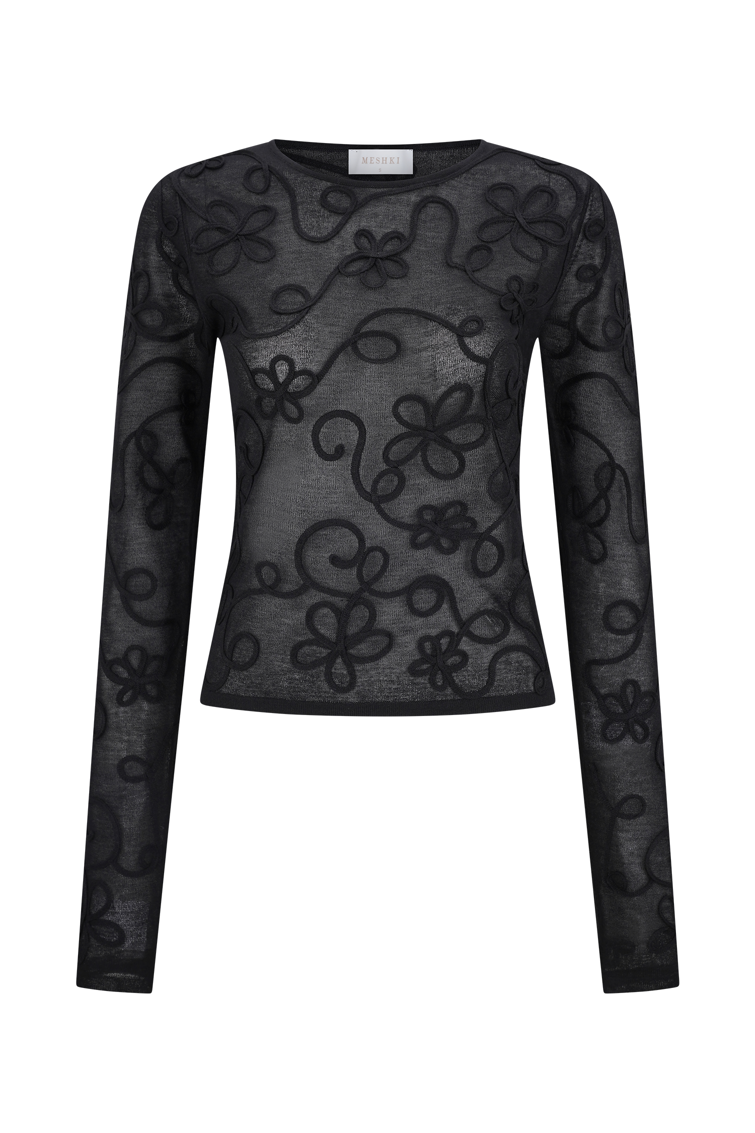 Omari Embroidery Long Sleeve Knit Top - Black - Image 7