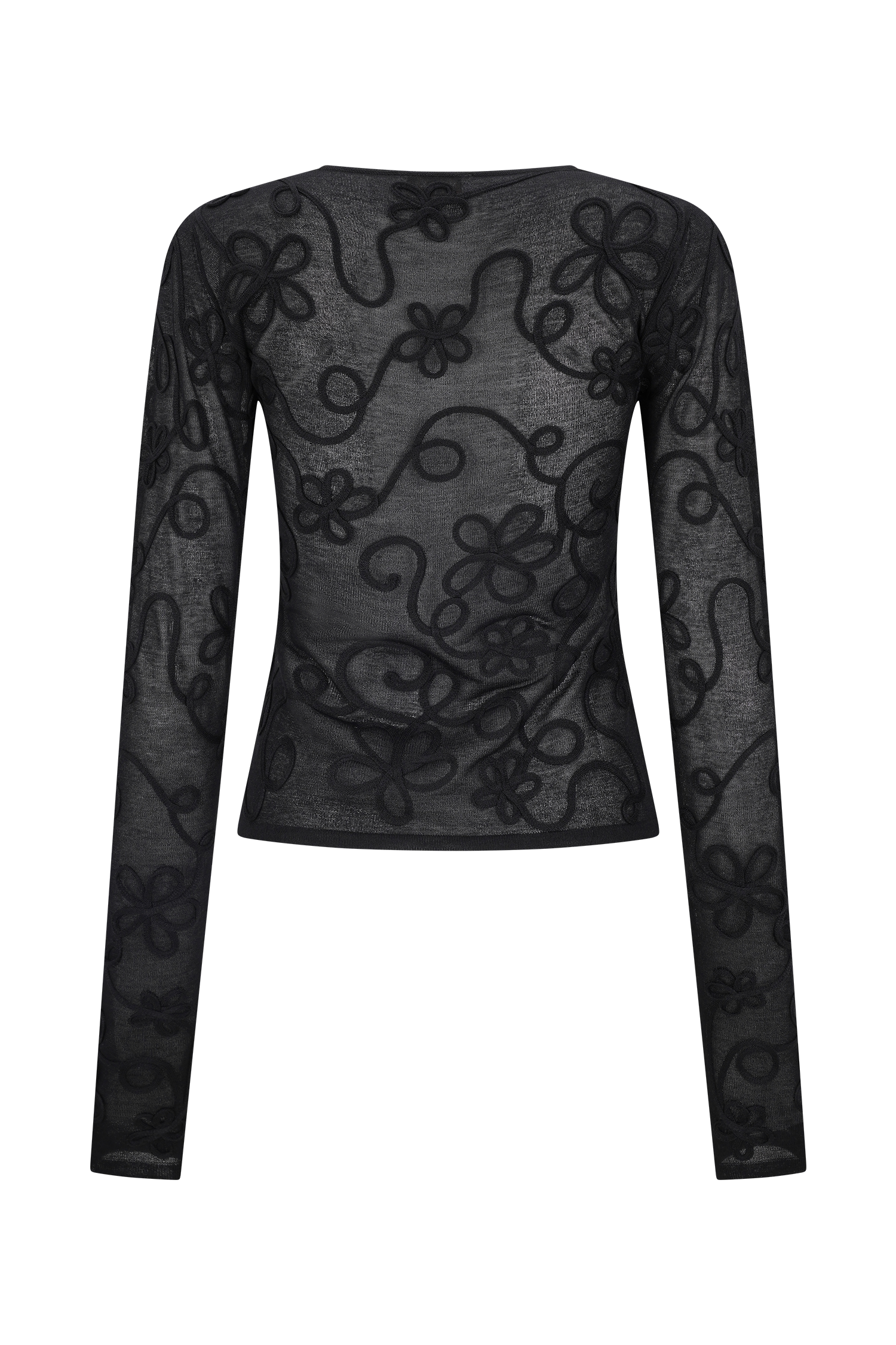 Omari Embroidery Long Sleeve Knit Top - Black - Image 6