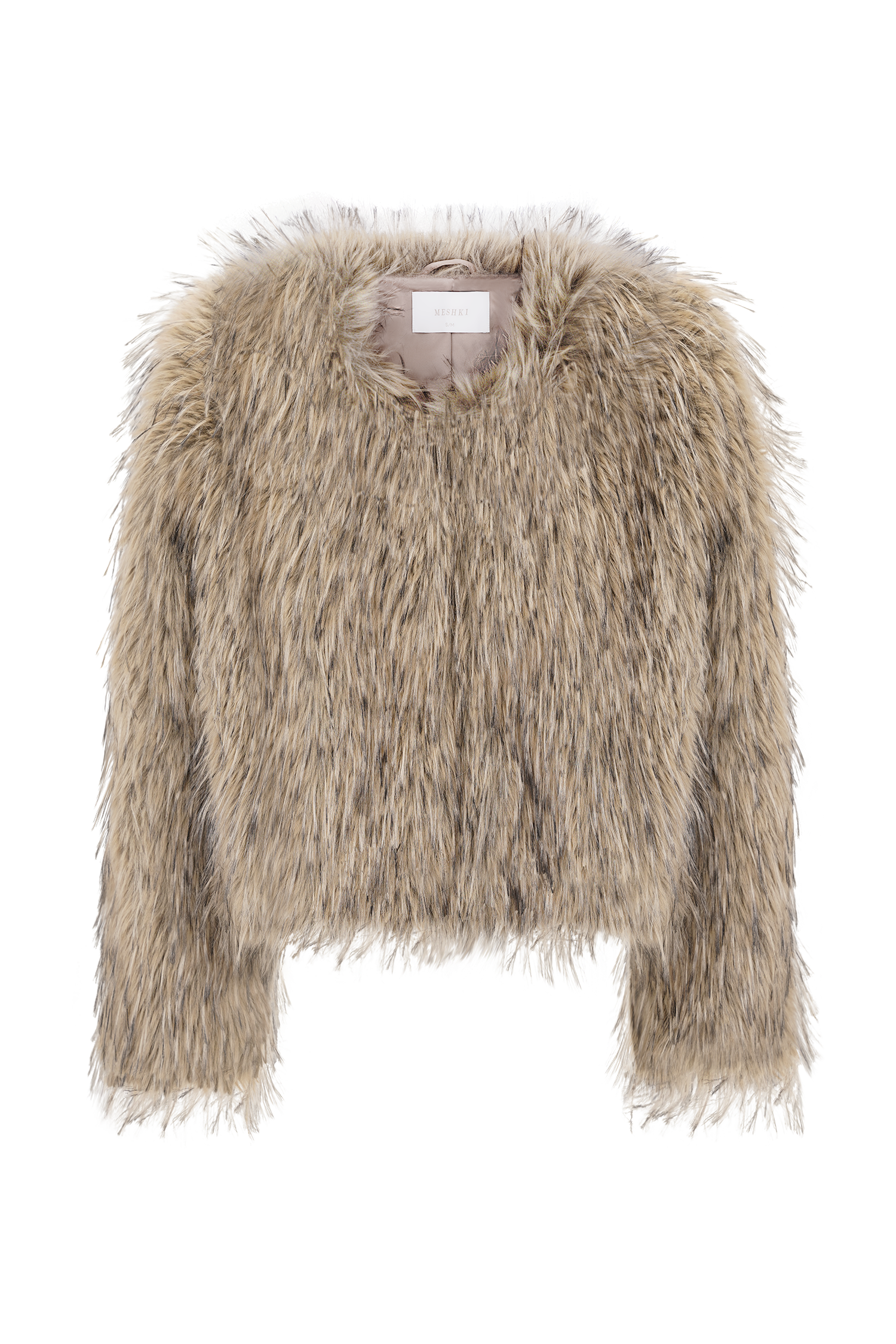 Ottie Mongolian Faux Fur Cropped Jacket - Brown Multi - Image 10