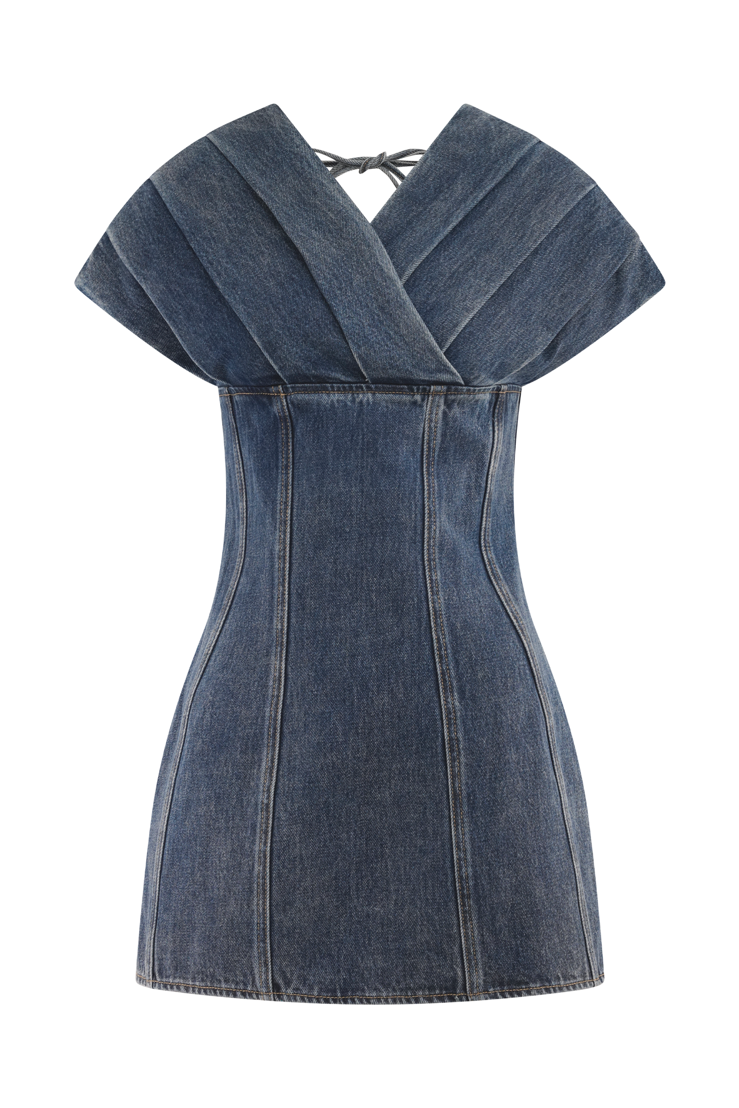 Pascale Off Shoulder Denim Mini Dress - Washed Dark Blue - Image 11