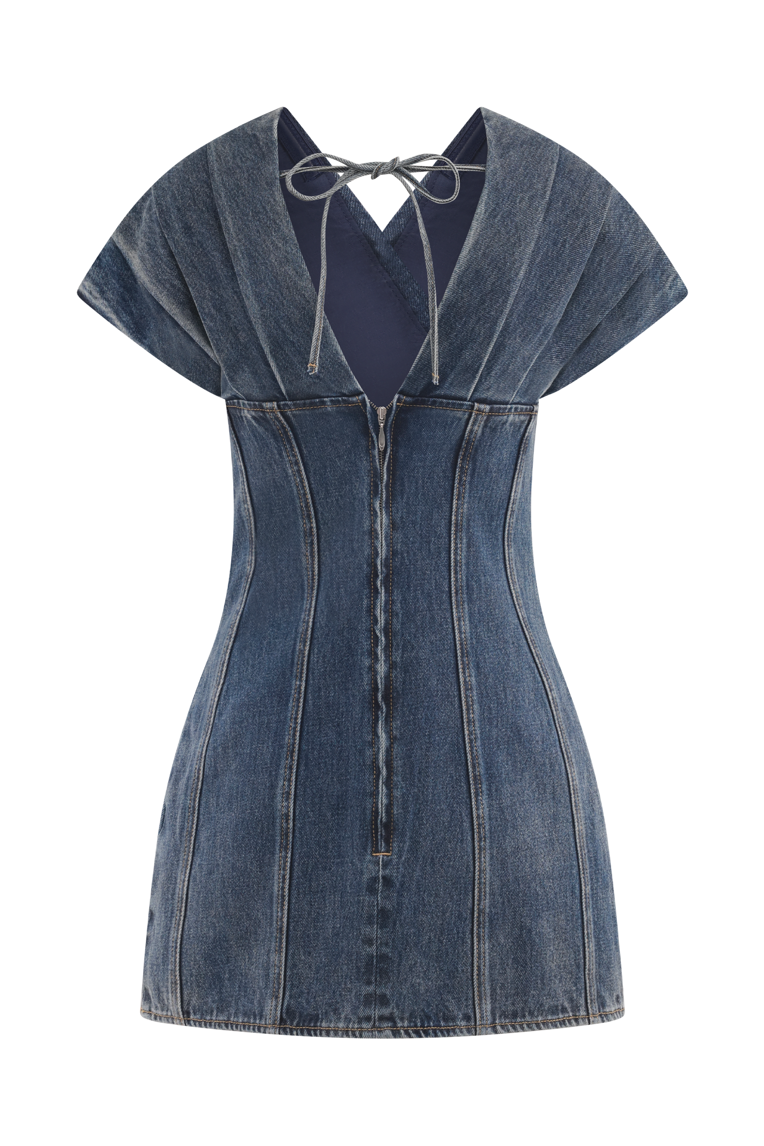 Pascale Off Shoulder Denim Mini Dress - Washed Dark Blue - Image 10