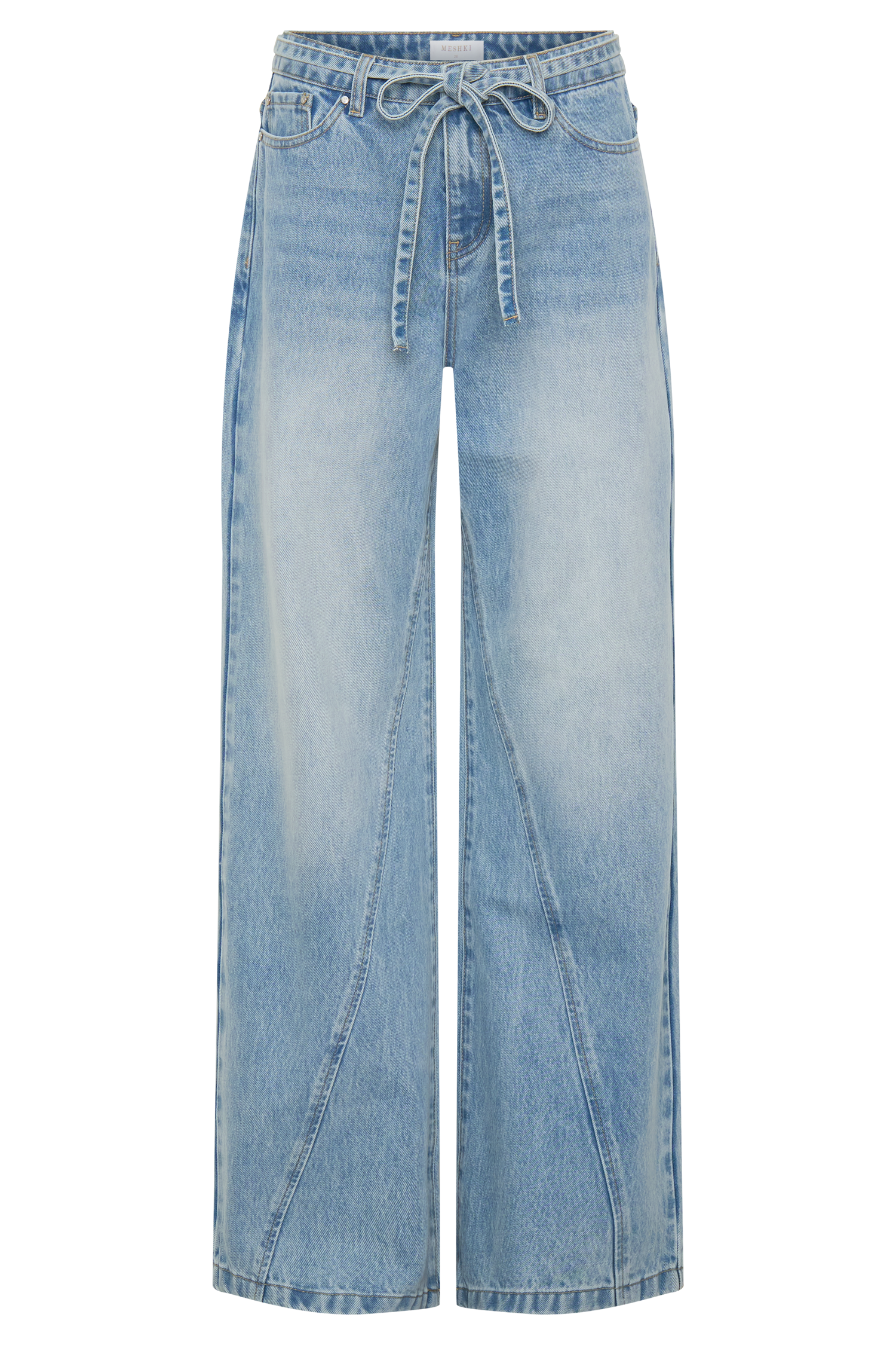 Perrie Mid Rise Straight Leg Tie Jeans - Washed Light Blue - Image 13