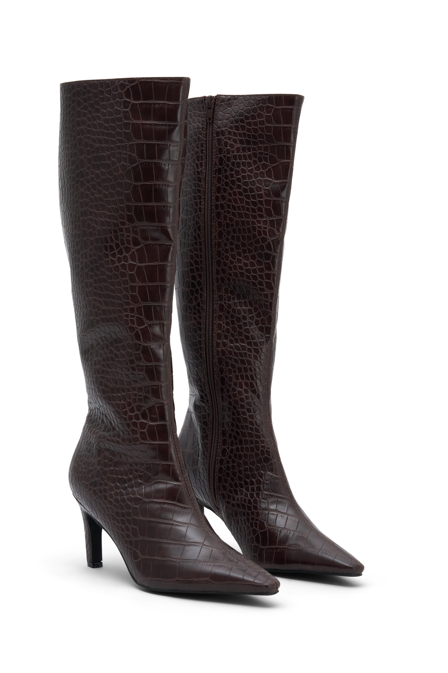 Sarah Faux Leather Crocodile Boot - Chocolate - Image 7