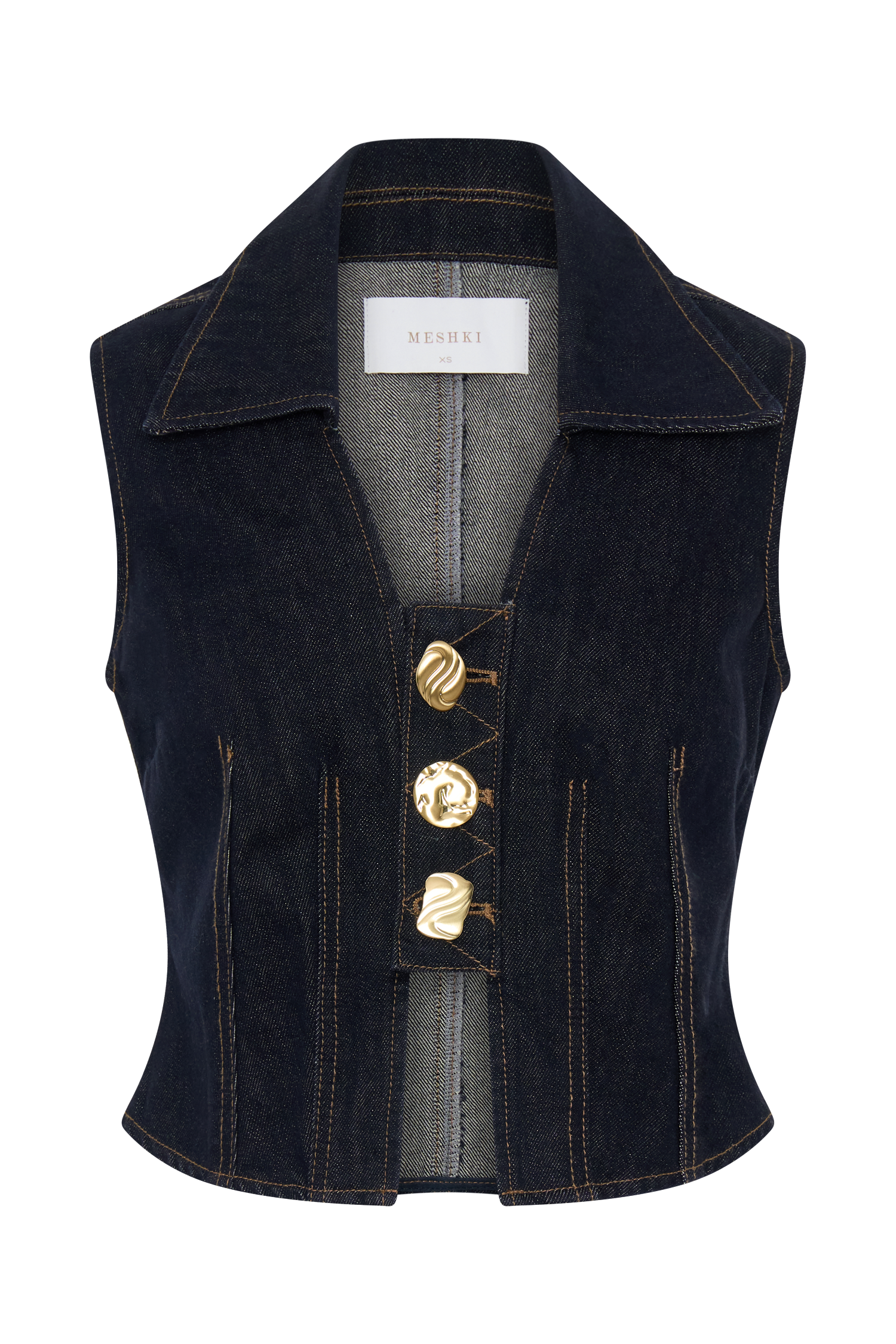 Shona Denim Vest With Decorative Buttons - Washed Indigo Blue - Image 9