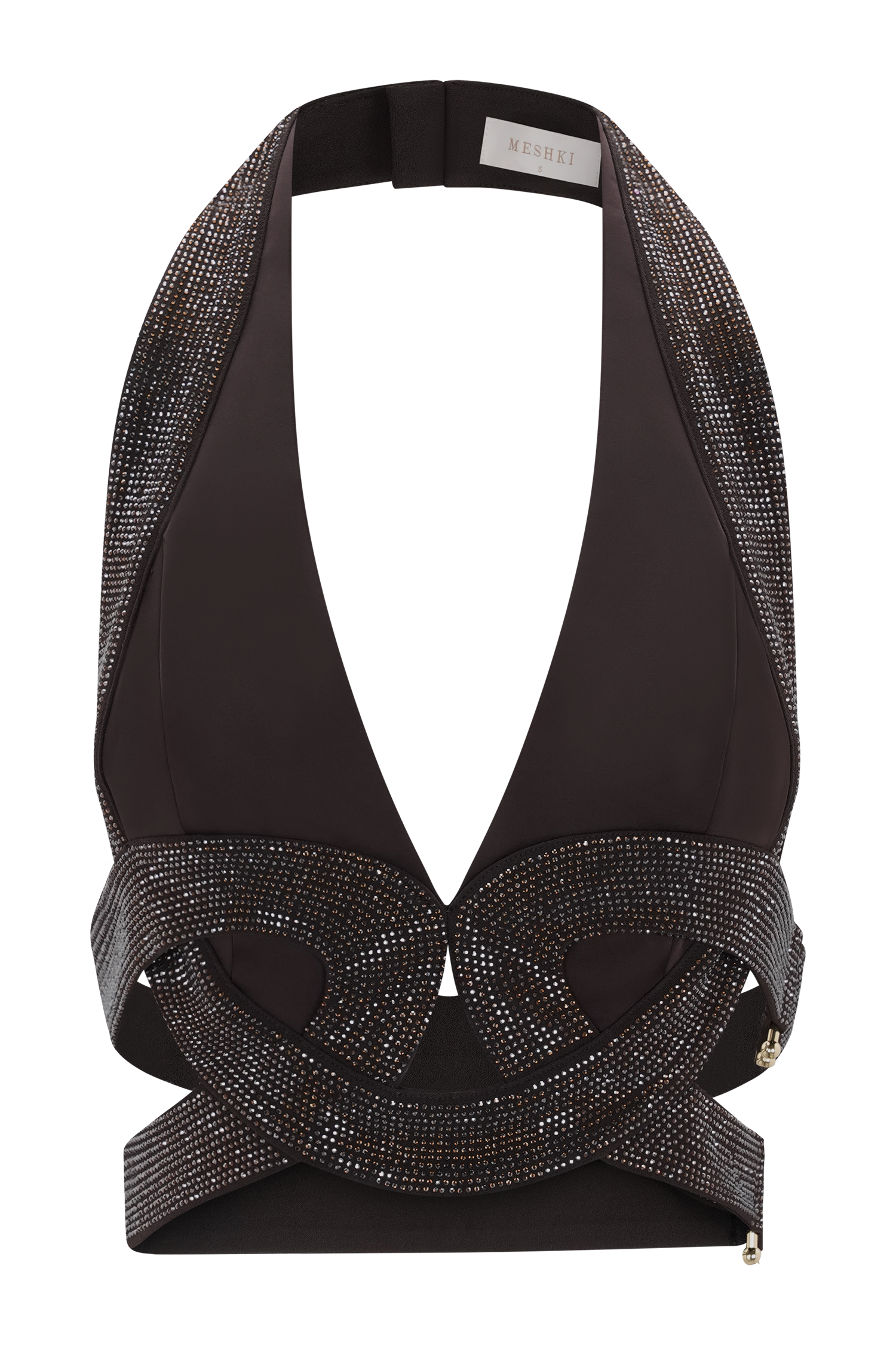 Siren Satin And Diamante Halter Top - Dark Chocolate - Image 11