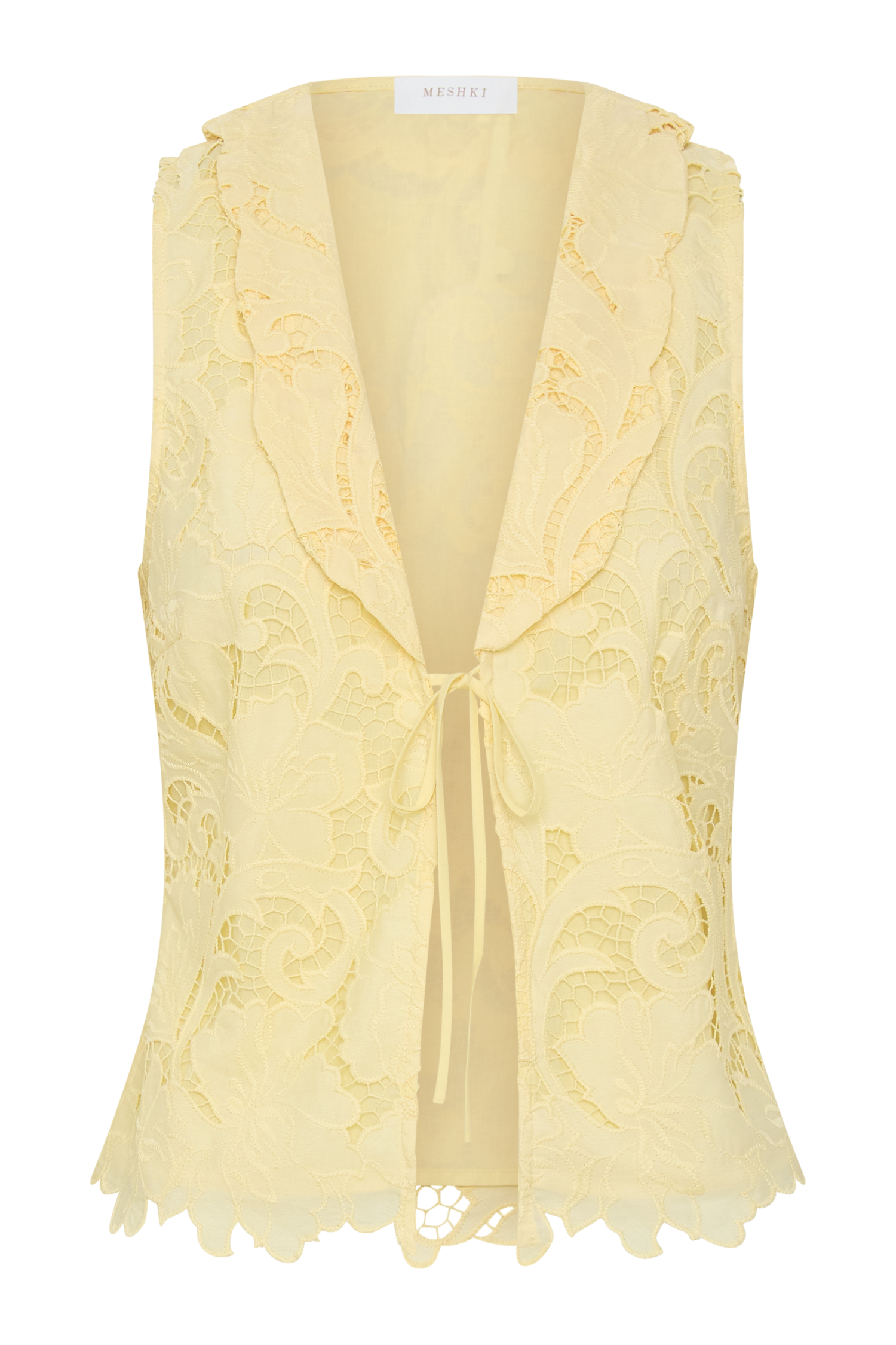 Tessa Broderie Tie Front Sleeveless Top - Lemon - Image 9