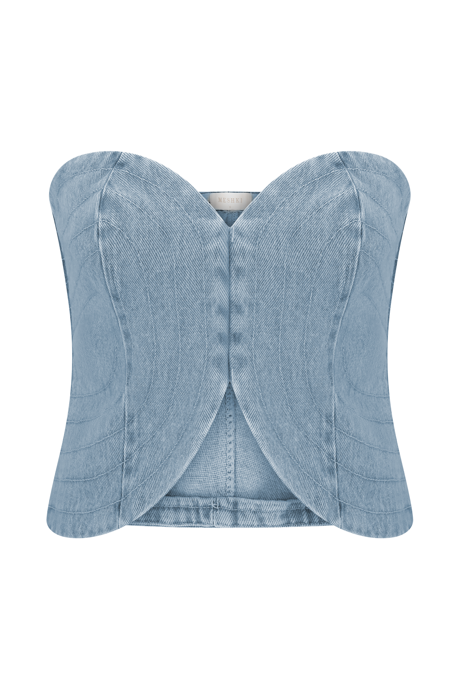 Tully Strapless Topstitch Denim Top - 80'S Blue - Image 8
