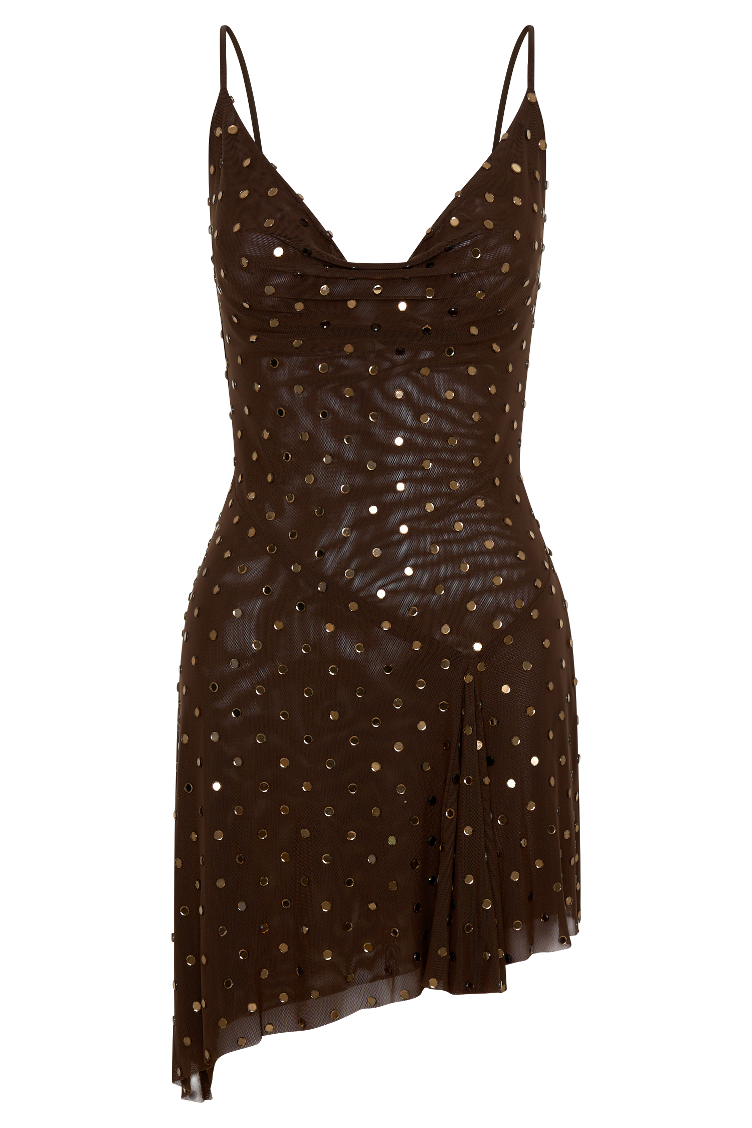 Zahra Diamante Cowl Mini Dress - Chocolate - Image 12