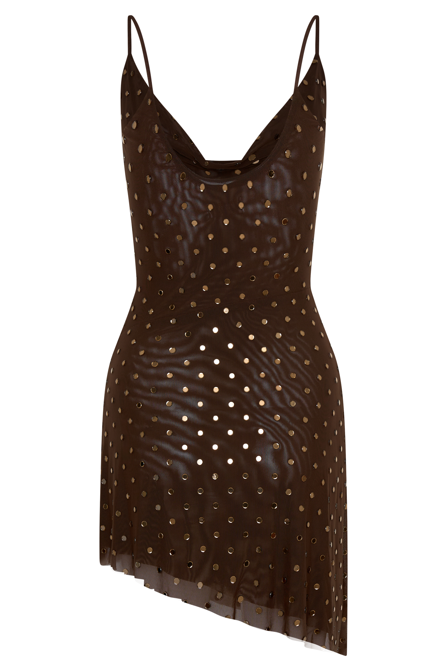 Zahra Diamante Cowl Mini Dress - Chocolate - Image 11