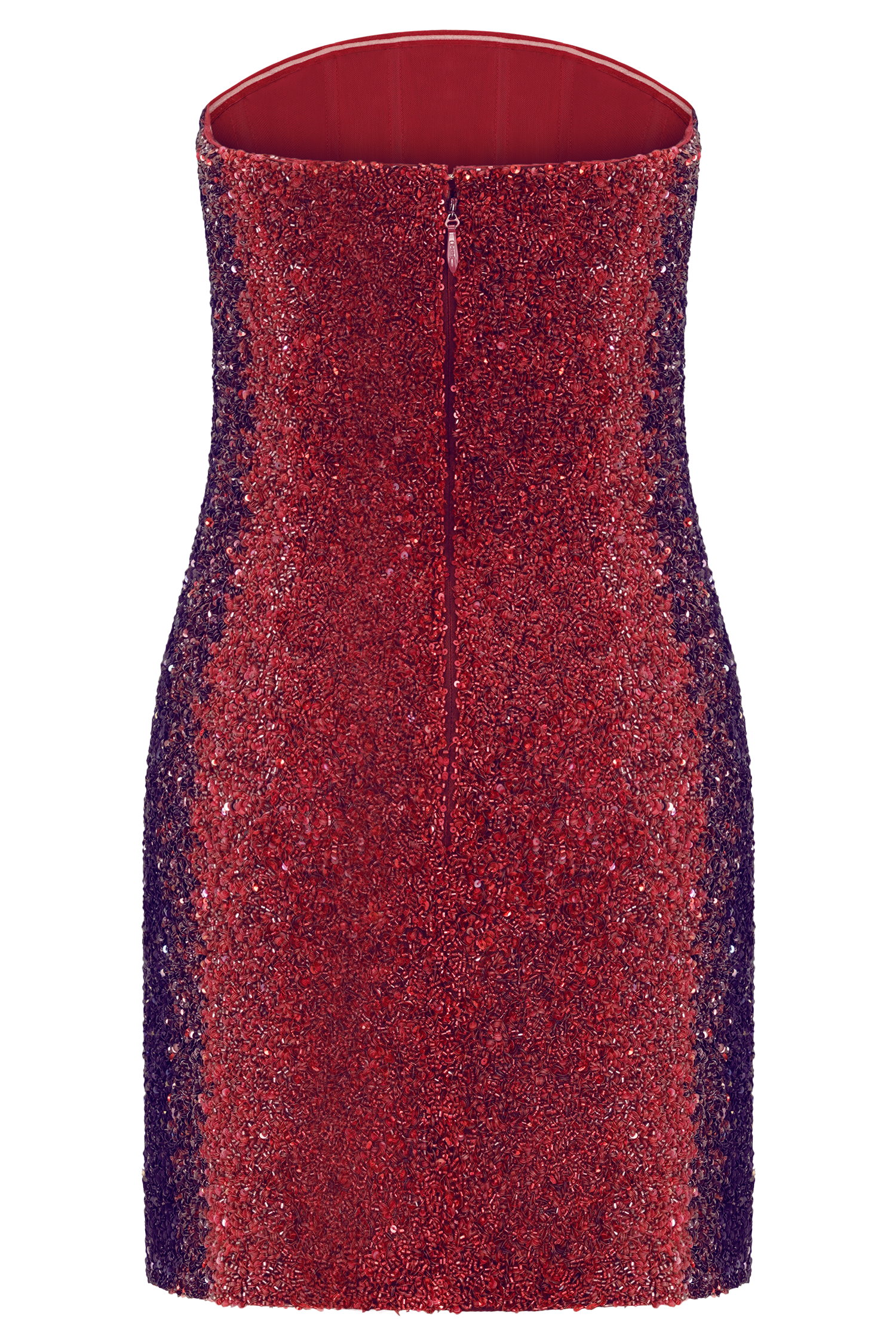 Zander Hand Beaded Strapless Mini Dress - Red Ombre - Image 12