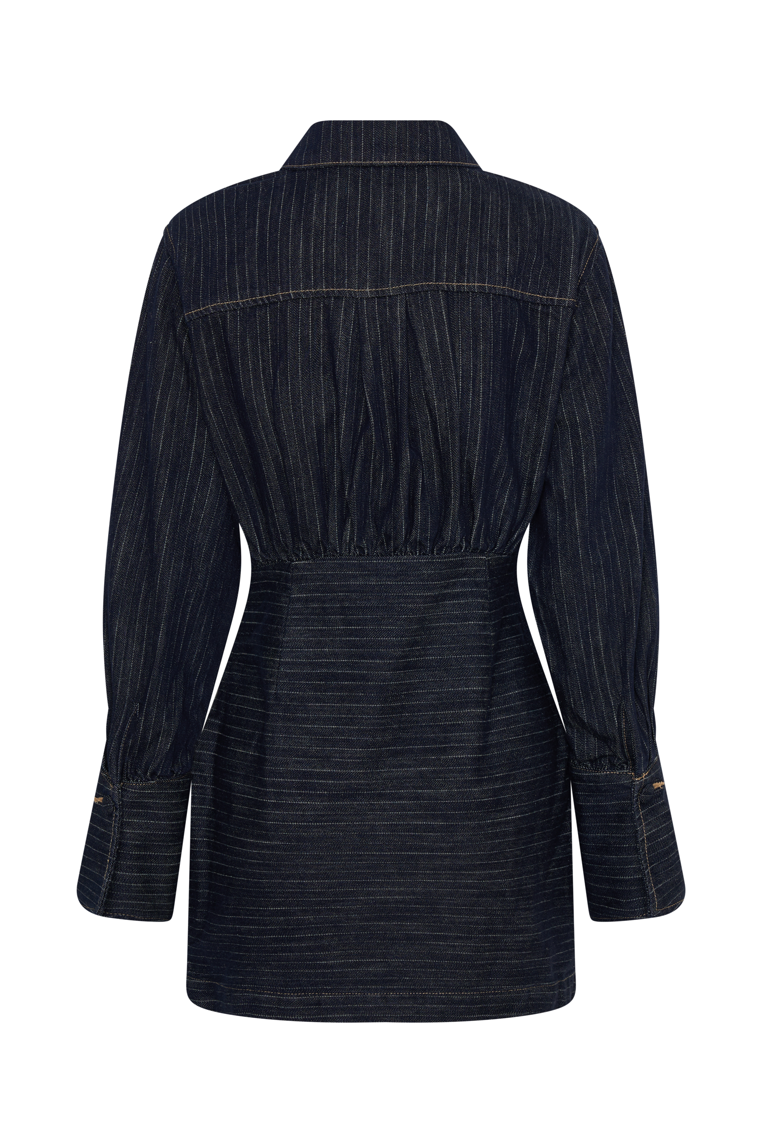 Zarah Denim Long Sleeve Mini Dress - Indigo Pinstripe - Image 6