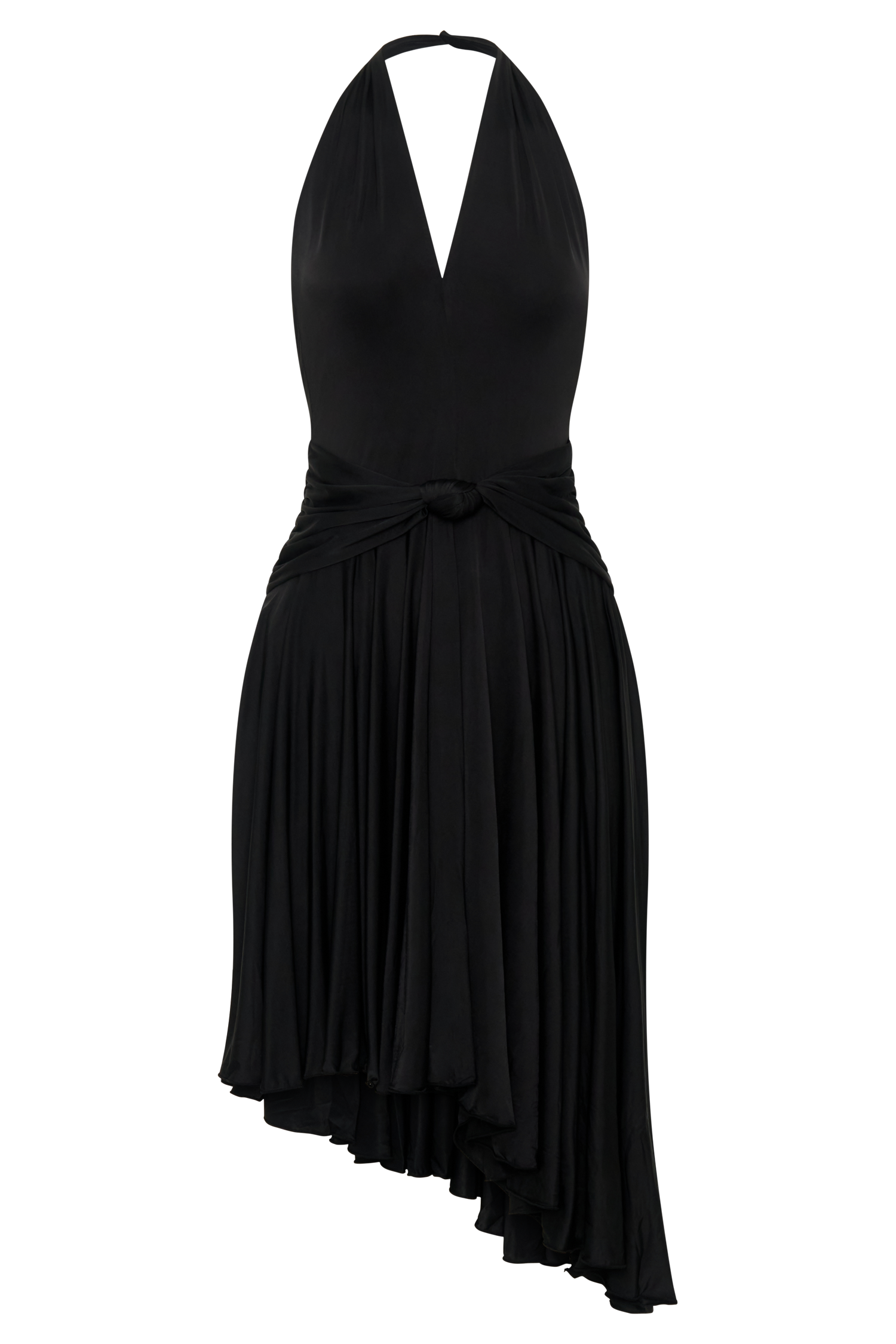 Zelda Asymmetric Slinky Midi Dress - Black - Image 7