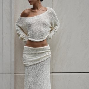 Petra Ruched Knit Maxi Skirt - Ivory