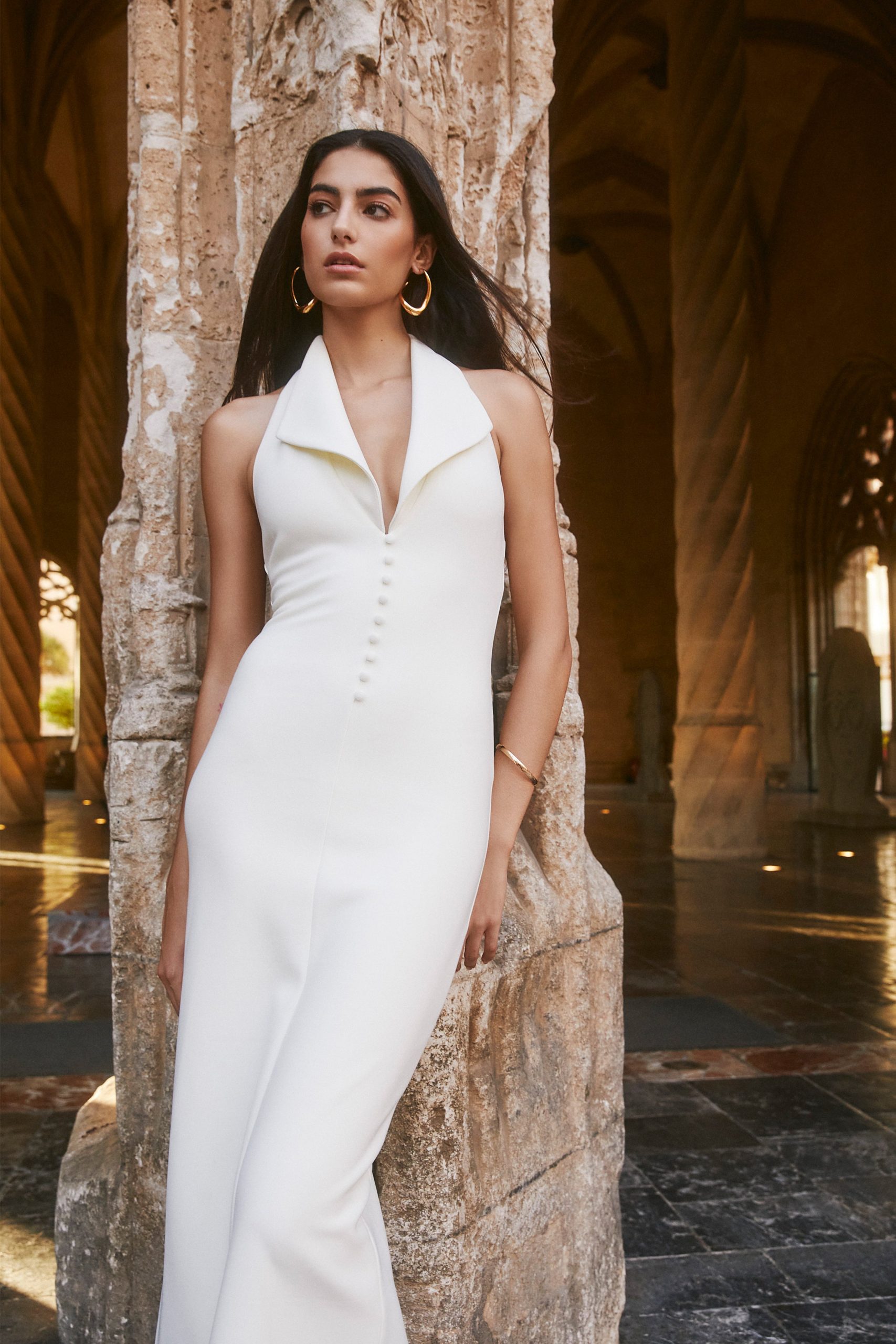 Annita Crepe Halter Midi Dress - Ivory - Image 7