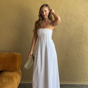 Sofie Pintuck Linen Maxi Dress - White