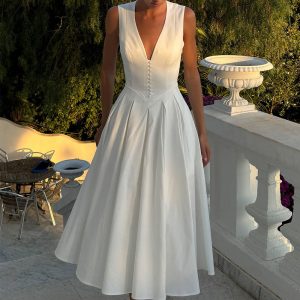Keely Cotton Sleeveless Midi Dress - White