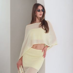 Lyra Sheer Knit Cape - Lemon