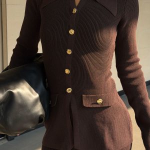 Suzie Ribbed Long Sleeve Longline Top - Chocolate