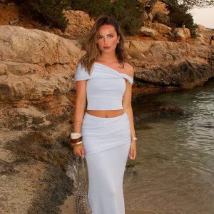 Irene Gathered Knit Maxi Skirt - Blue