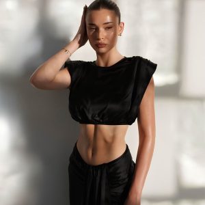 Zendaya Silk Crop Top - Black