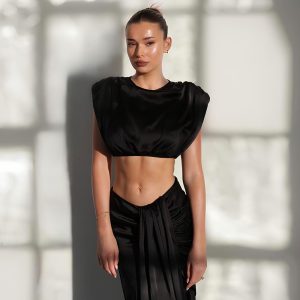 Zendaya Silk Midi Skirt - Black