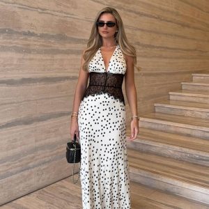 Dinah Lace And Satin Maxi Dress - Polkadot