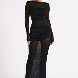 Kate Mesh And Nylon Maxi Dress - Black