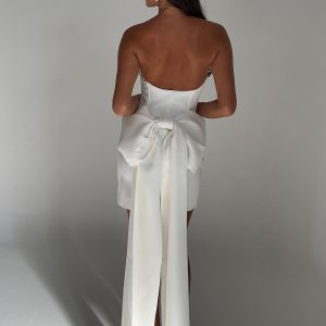 Meredith Strapless Bow Mini Dress - White