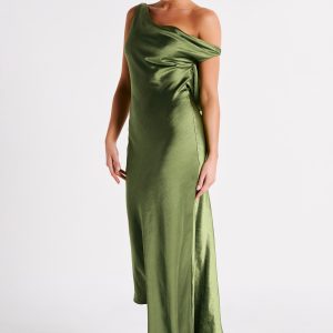 Yvette Slip Maxi Dress With Asymmetrical Hem - Emerald