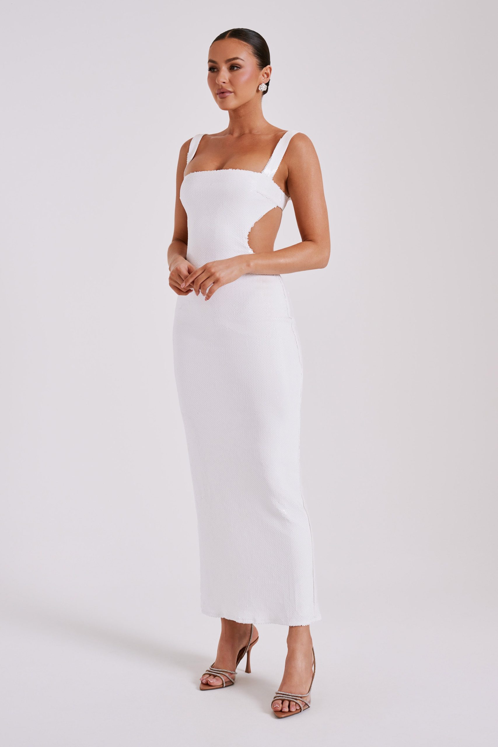 Adoria Sequin Cut Out Maxi Dress - White - Image 7