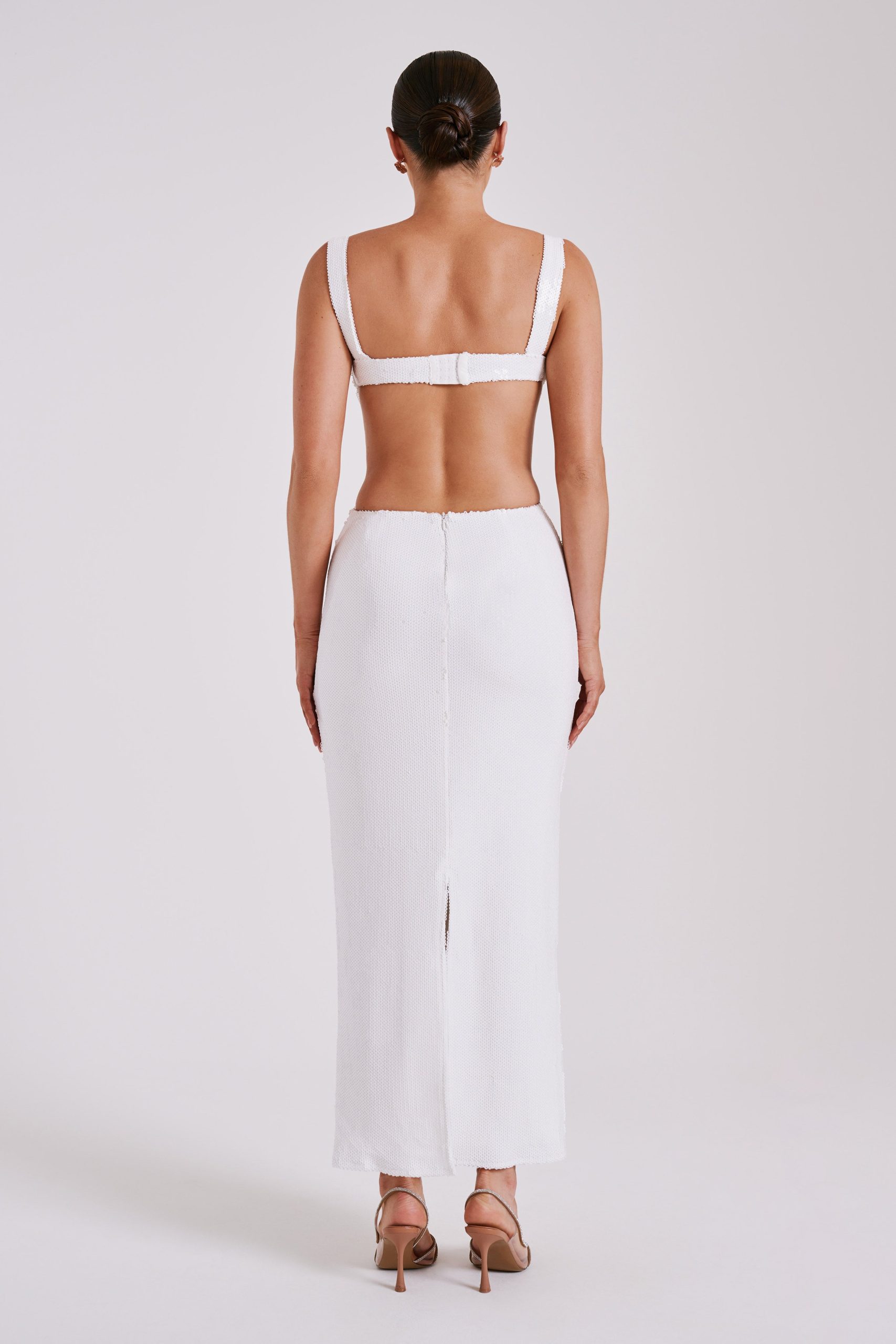 Adoria Sequin Cut Out Maxi Dress - White - Image 11
