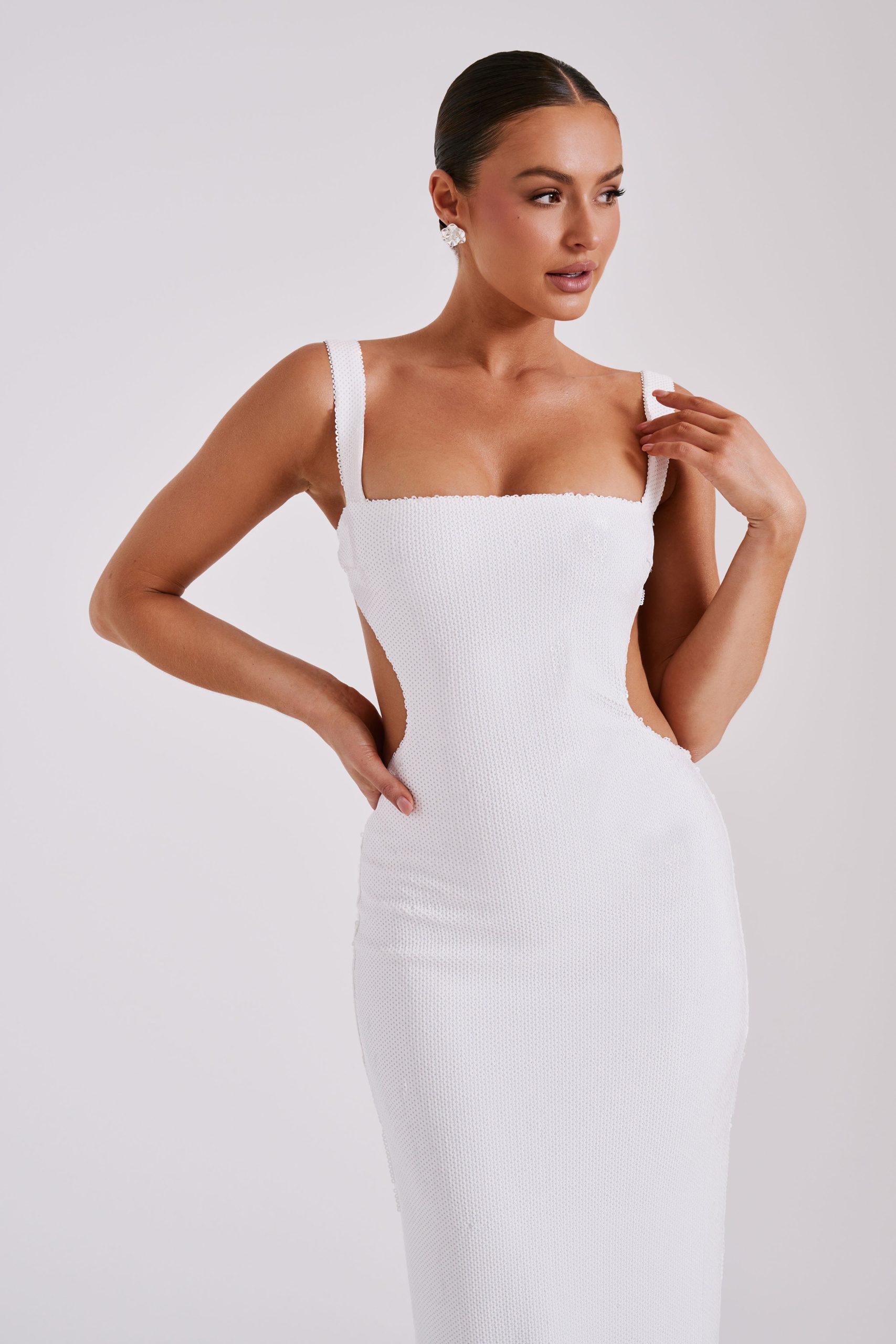 Adoria Sequin Cut Out Maxi Dress - White - Image 12