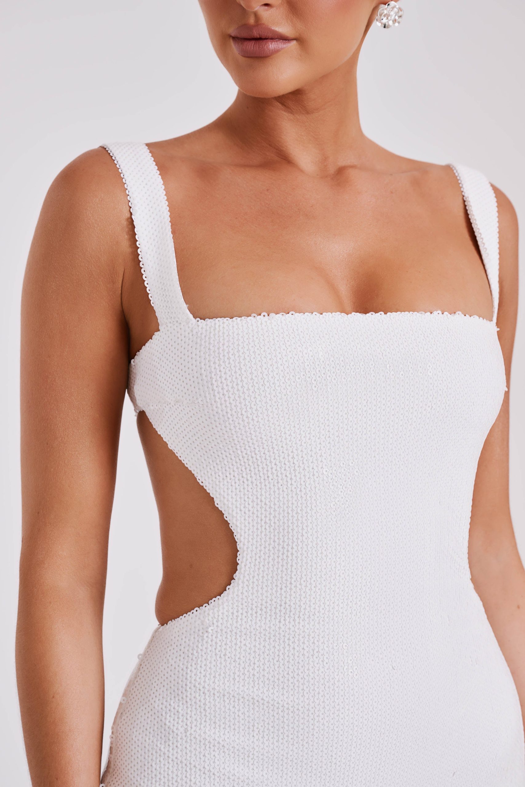Adoria Sequin Cut Out Maxi Dress - White - Image 8