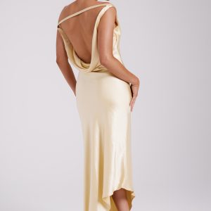 Yvette Slip Maxi Dress With Asymmetrical Hem - Butter