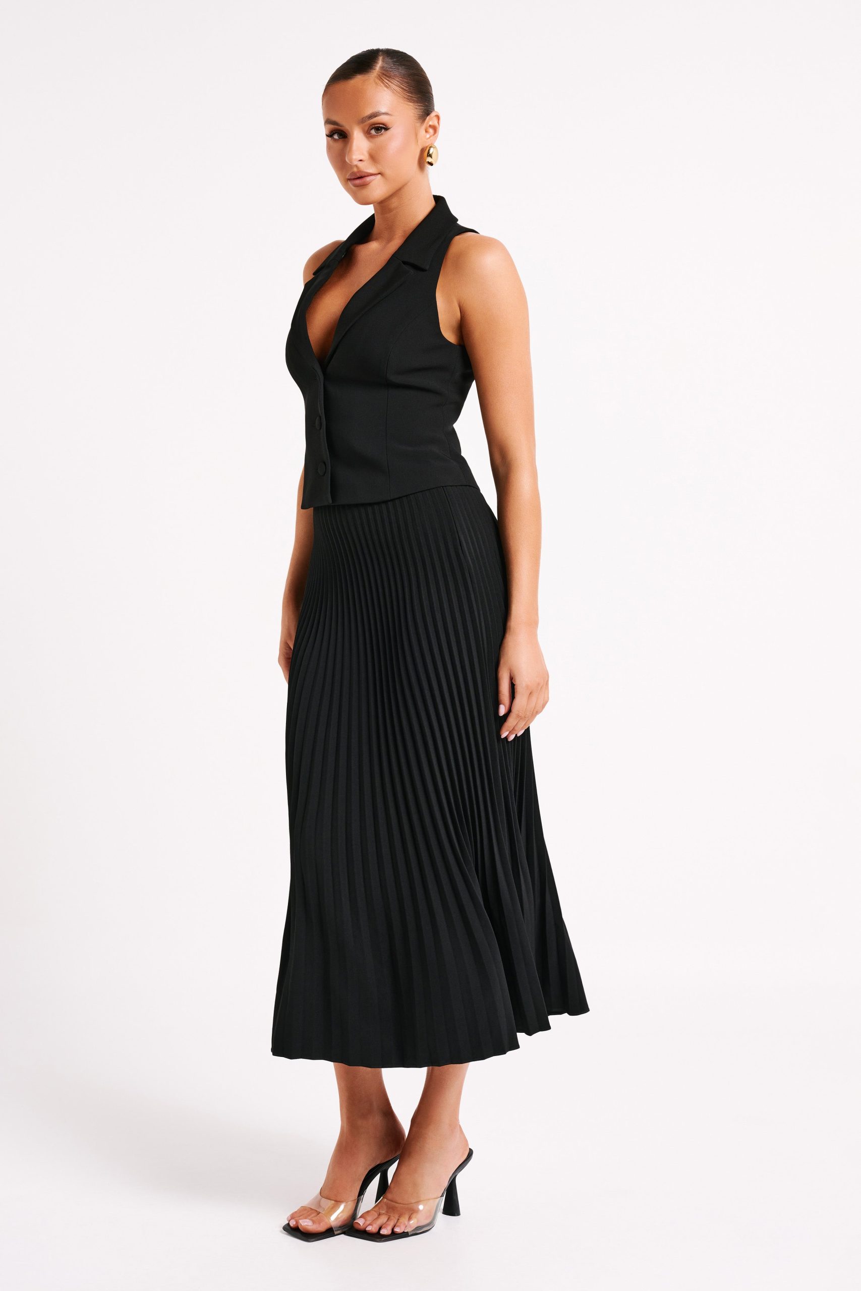 Twyla Pleated Suiting Maxi Skirt - Black - Image 7