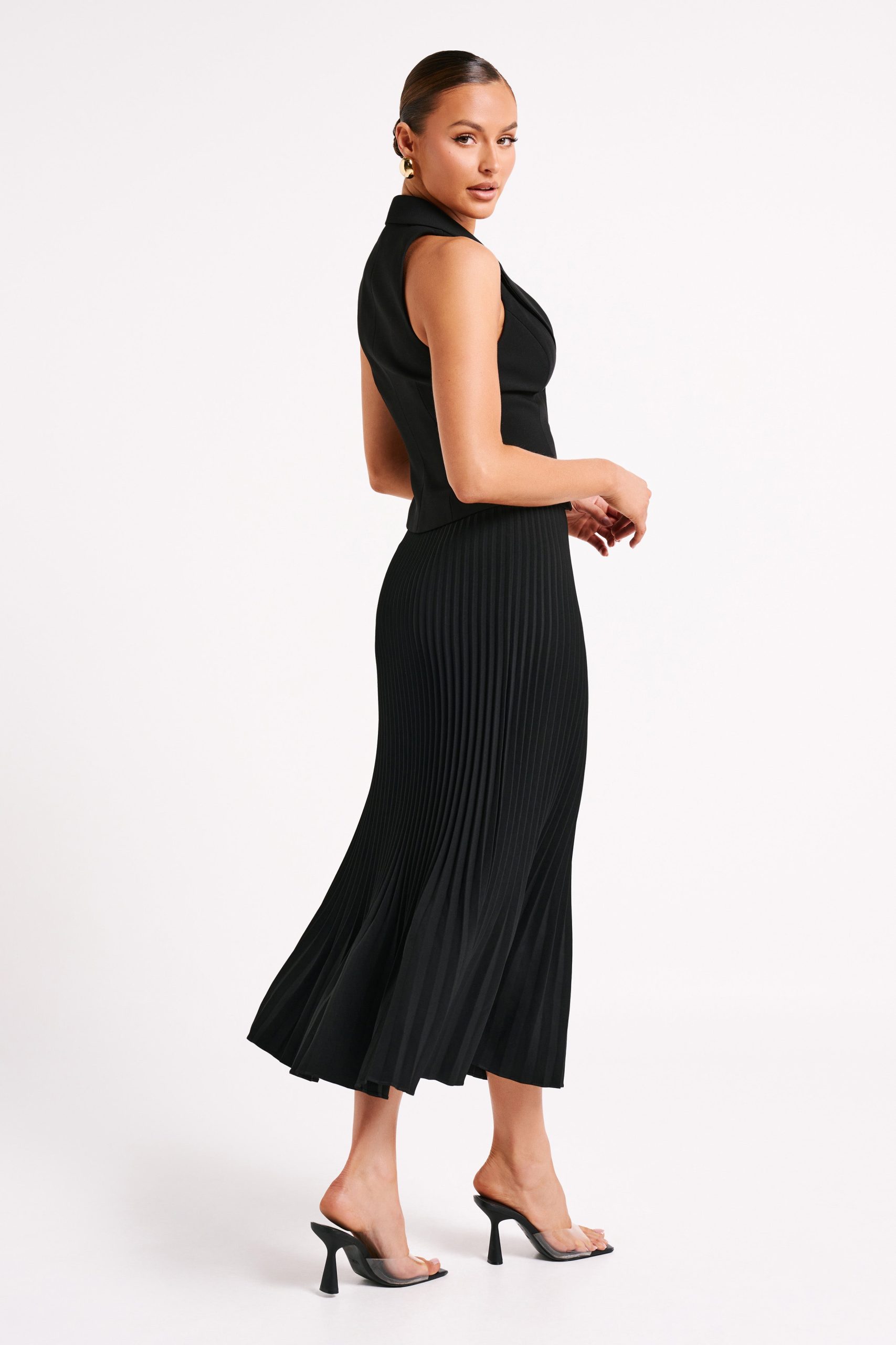Twyla Pleated Suiting Maxi Skirt - Black - Image 6