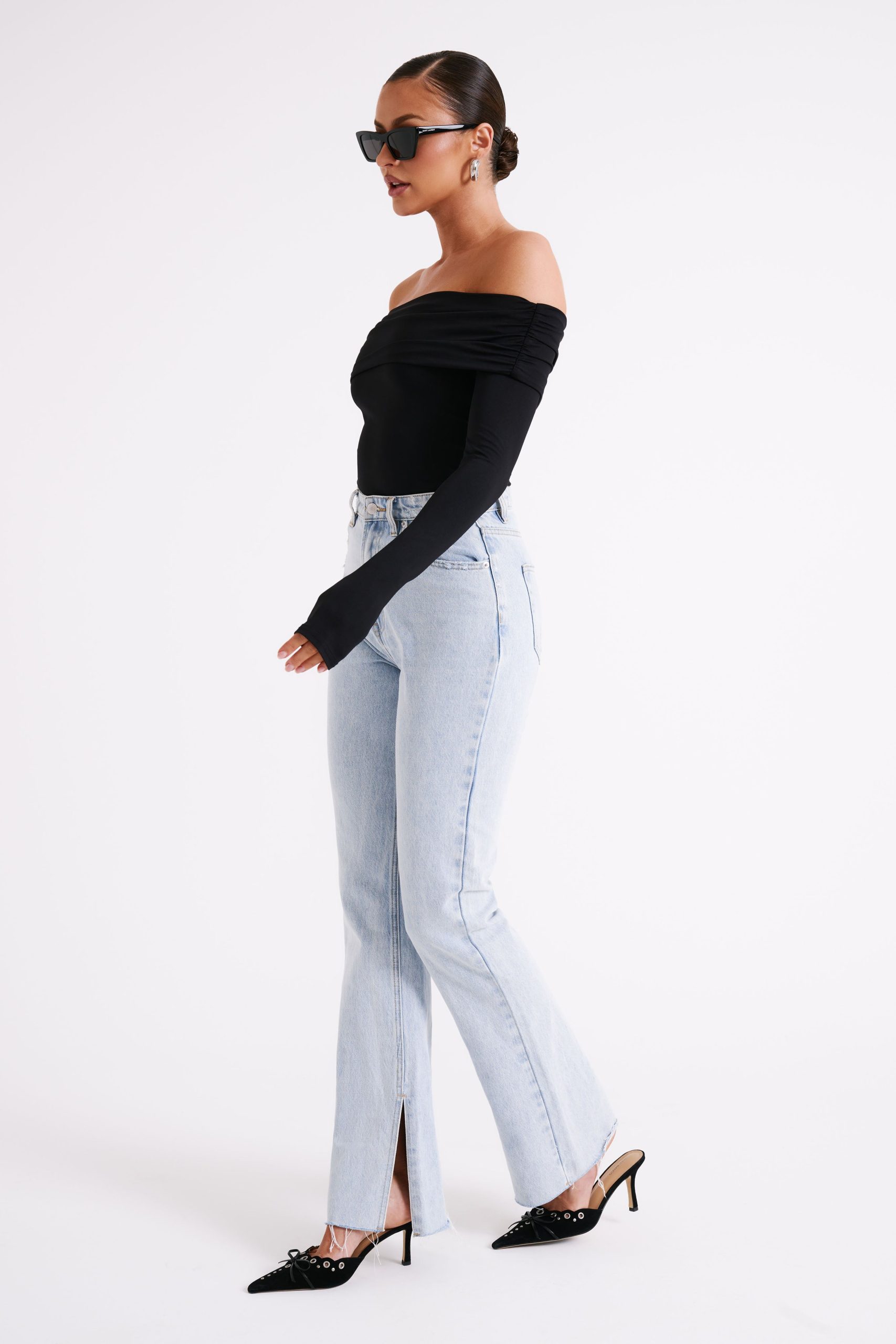 Lucinda Recycled Nylon Off Shoulder Top - Black - Image 4