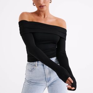 Lucinda Recycled Nylon Off Shoulder Top - Black