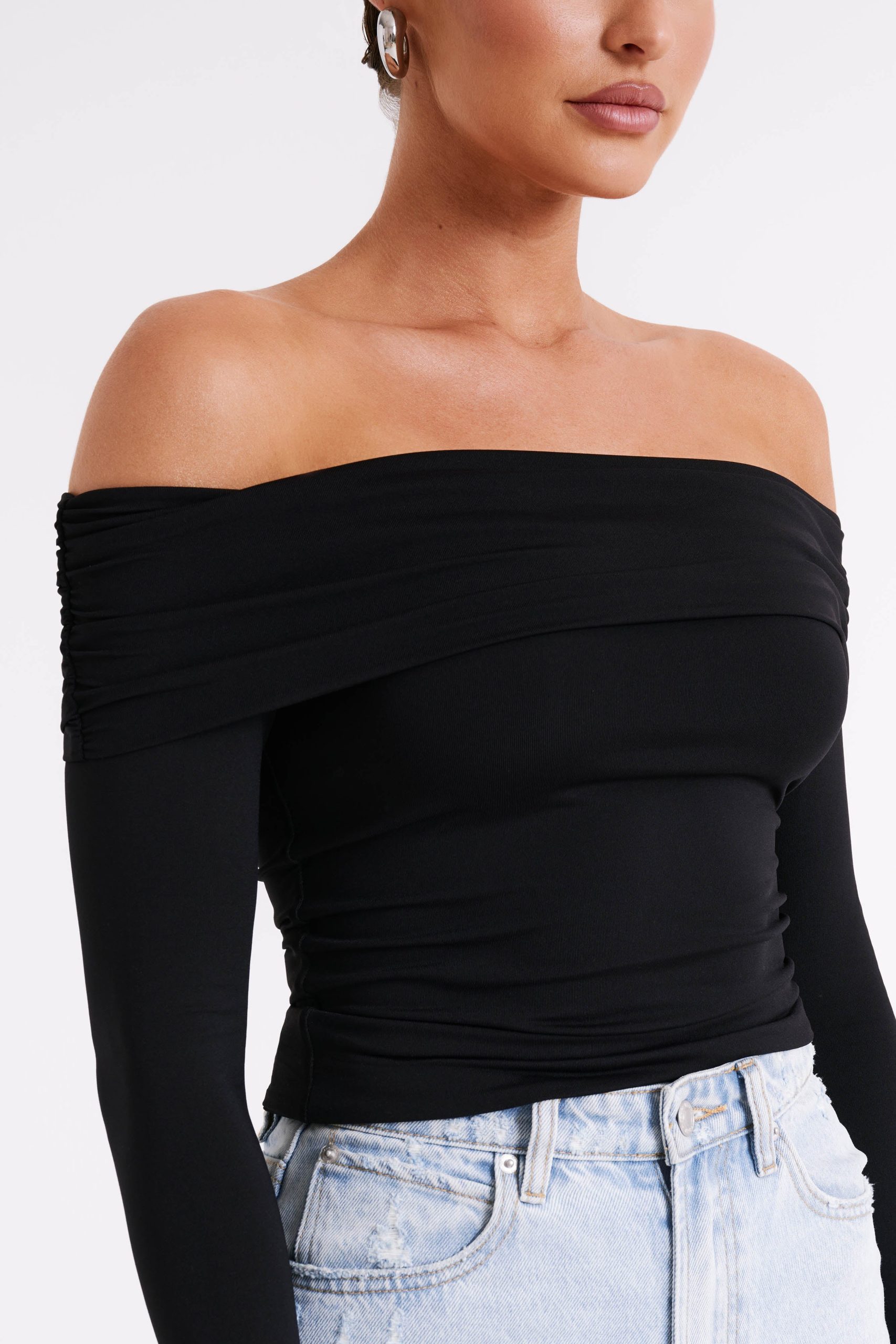 Lucinda Recycled Nylon Off Shoulder Top - Black - Image 2
