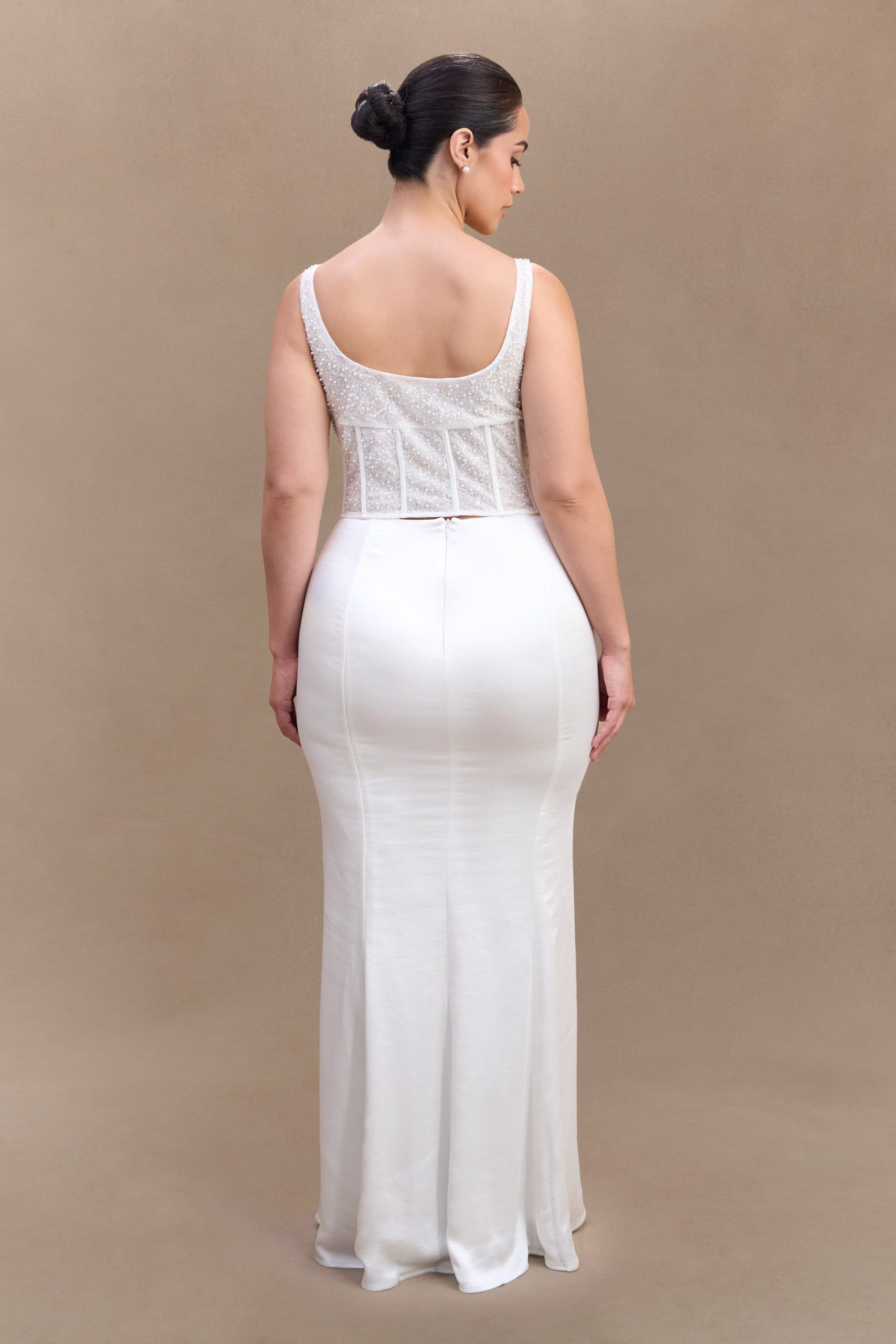 Elsie Pearl Beaded Bustier Top - White - Image 3