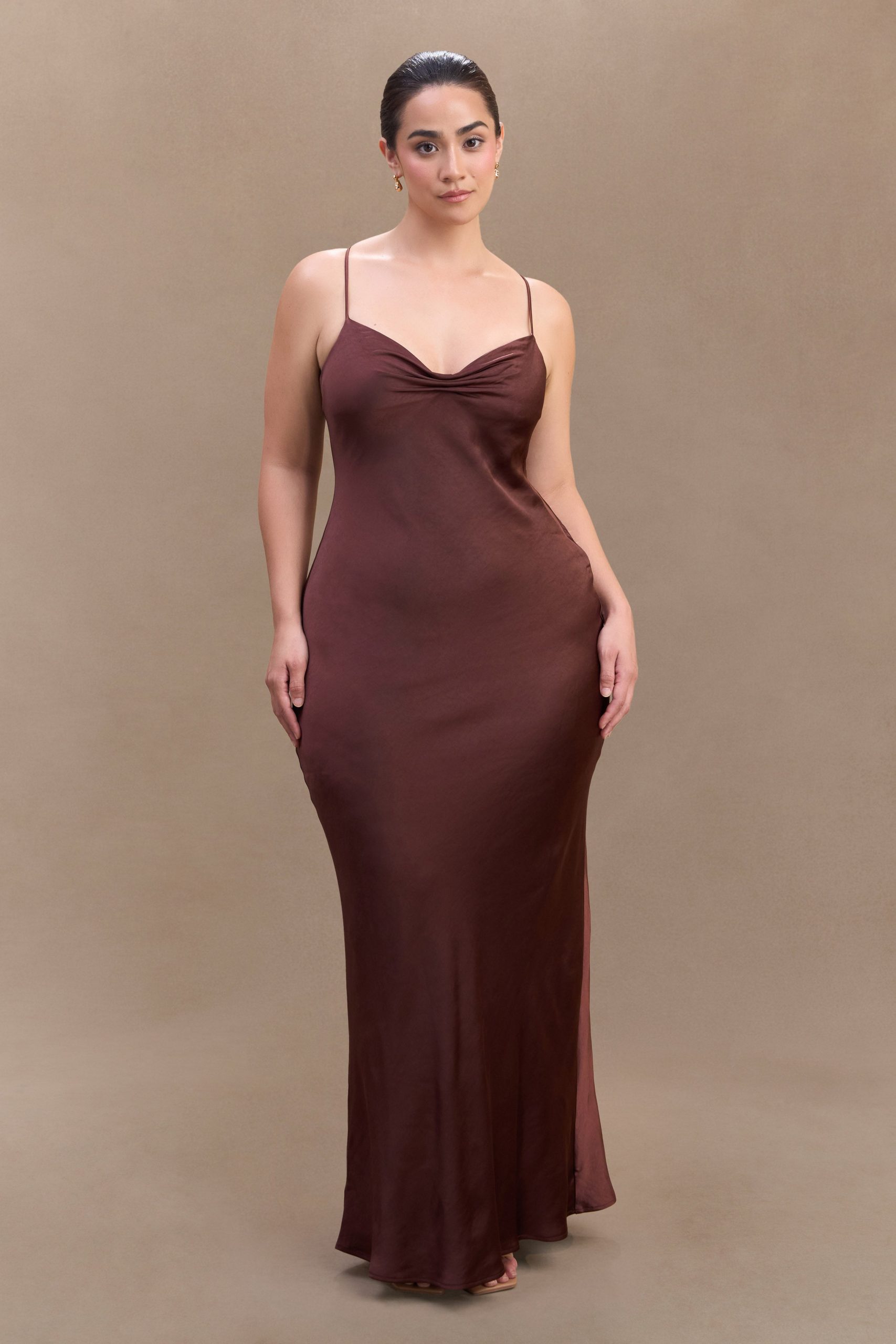 Lilly Sweetheart Satin Maxi Dress - Dark Chocolate - Image 5